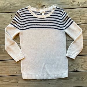 LOFT 3/4 Length Cream & Navy Striped Sweater | Small